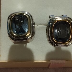 Elegant John Medeiros Blue Topaz Omega Back Earrings